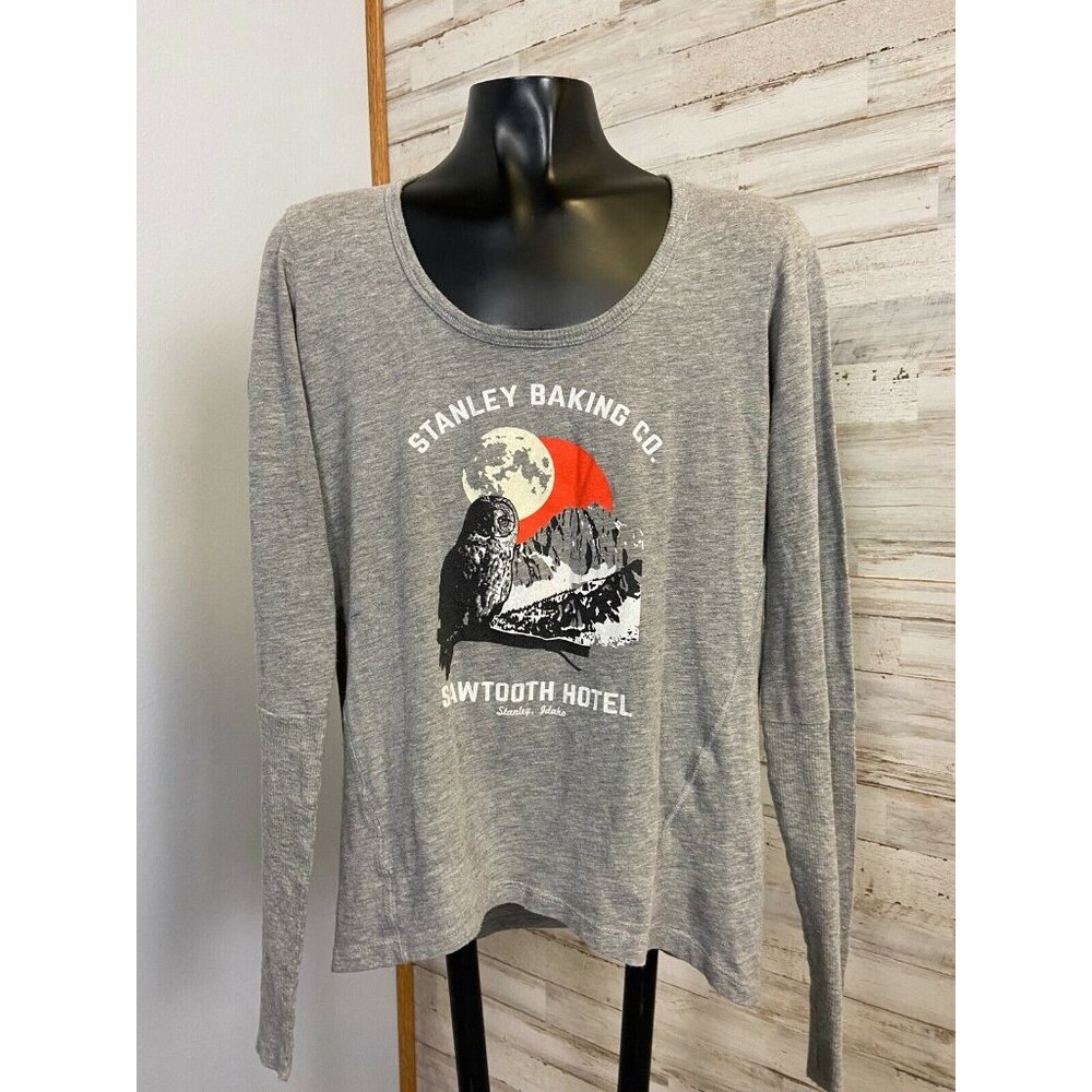 Alternative Apparel Stanley Baking Co. Sawtooth Hotel Gray LS Shirt S Owl Graphi - Picture 2 of 4
